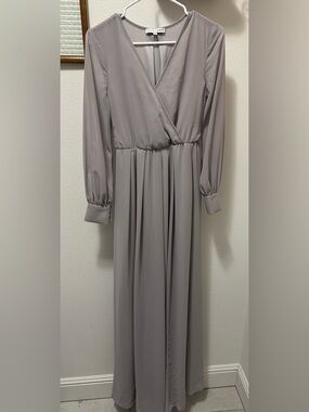 Gray Long Sleeve Surplice Maxi Dress